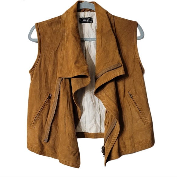 Spero RARE Vintage Suede Leather Vest Size 44 Medium Tan - Picture 3 of 9